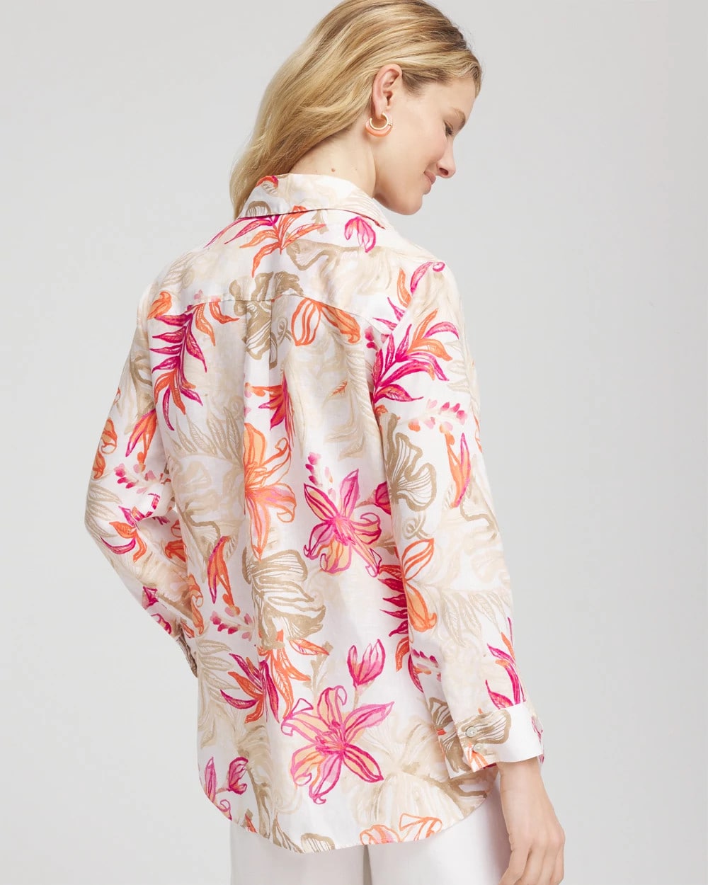 Chico's Women | No Iron™ Tropical Floral Linen Shirt CRUSHED BERRIES