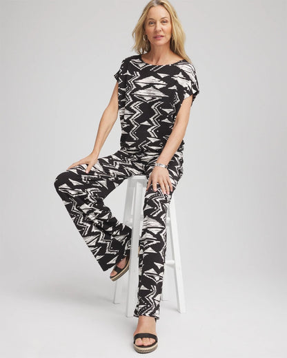 Chico's Women | Travelers™ Crinkled Knit Geo-Print Top BLACK