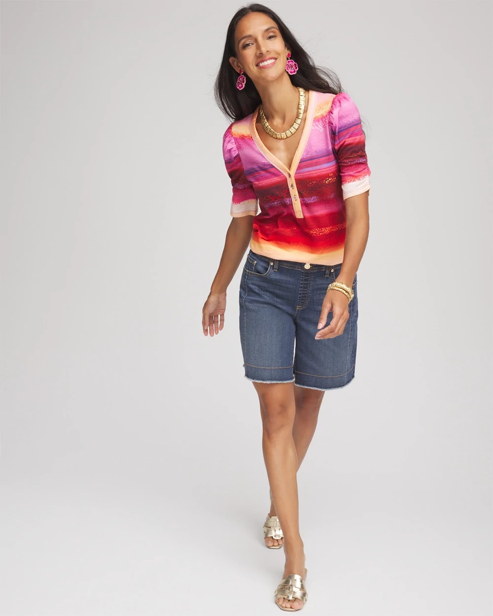 Chico's Women | Rio Sunset Henley Tee SUNSET PEACH