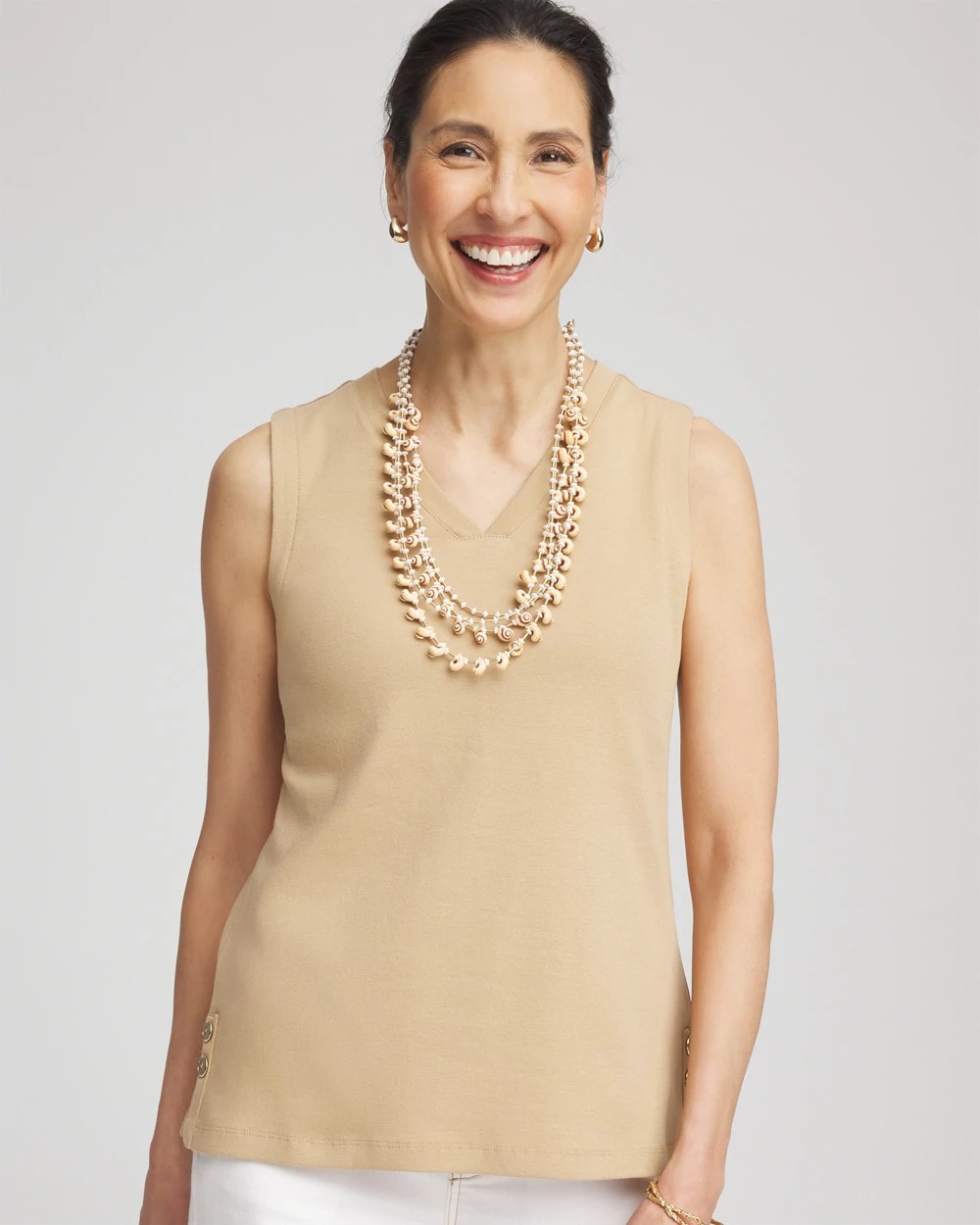 Chico's Women | Sleeveless V-Neck Button Tank CAFE AROMA