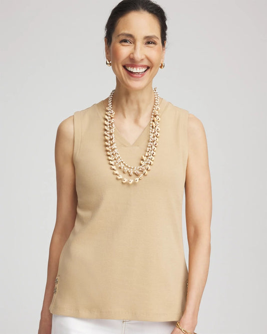 Chico's Women | Sleeveless V-Neck Button Tank CAFE AROMA