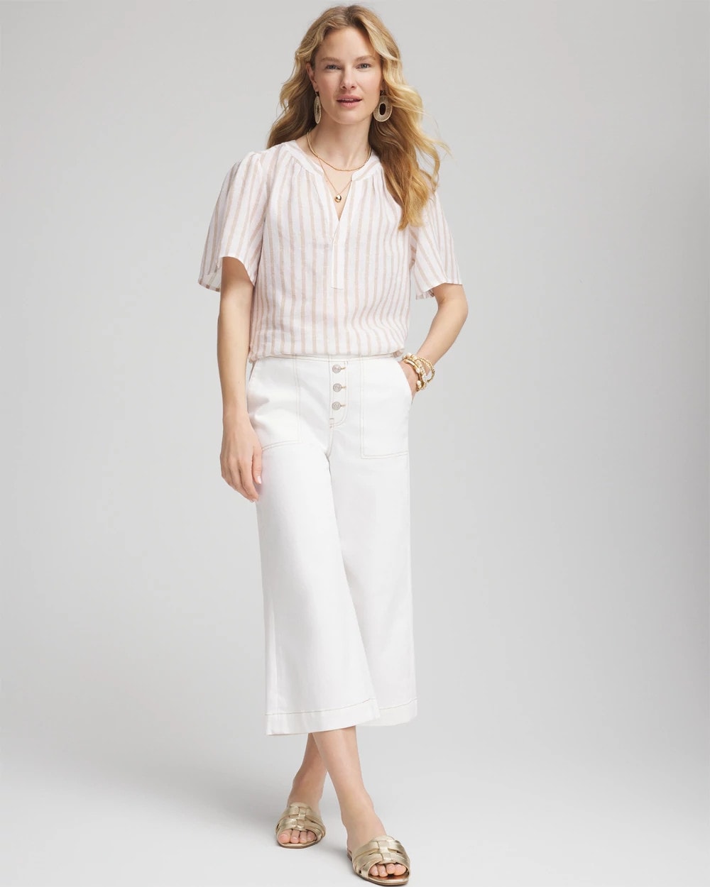 Chico's Women | Striped Linen Popover Shirt SYCAMORE