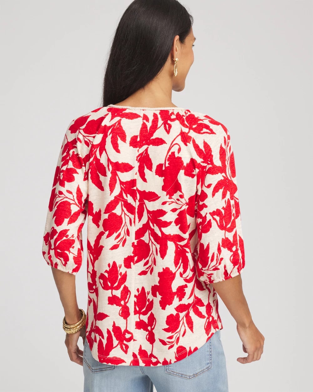 Chico's Women | Floral Braided Linen Top RED GLOW