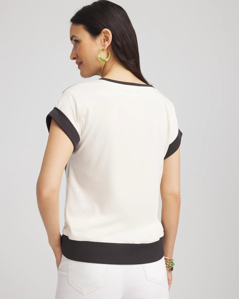 Chico's Women | Floral Rib-Knit Satin Top ECRU