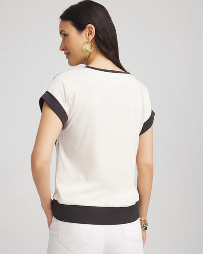 Chico's Women | Floral Rib-Knit Satin Top ECRU