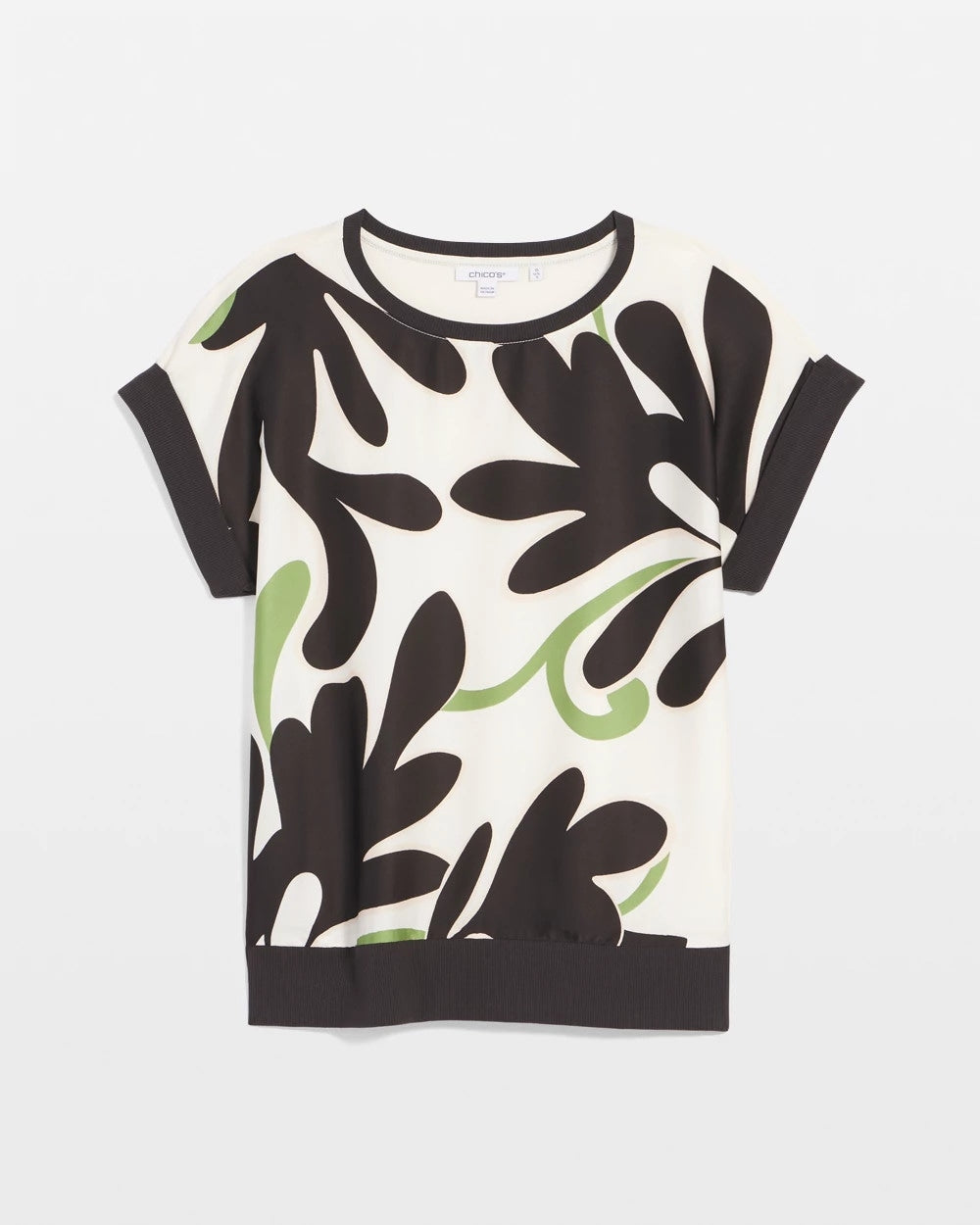 Chico's Women | Floral Rib-Knit Satin Top ECRU