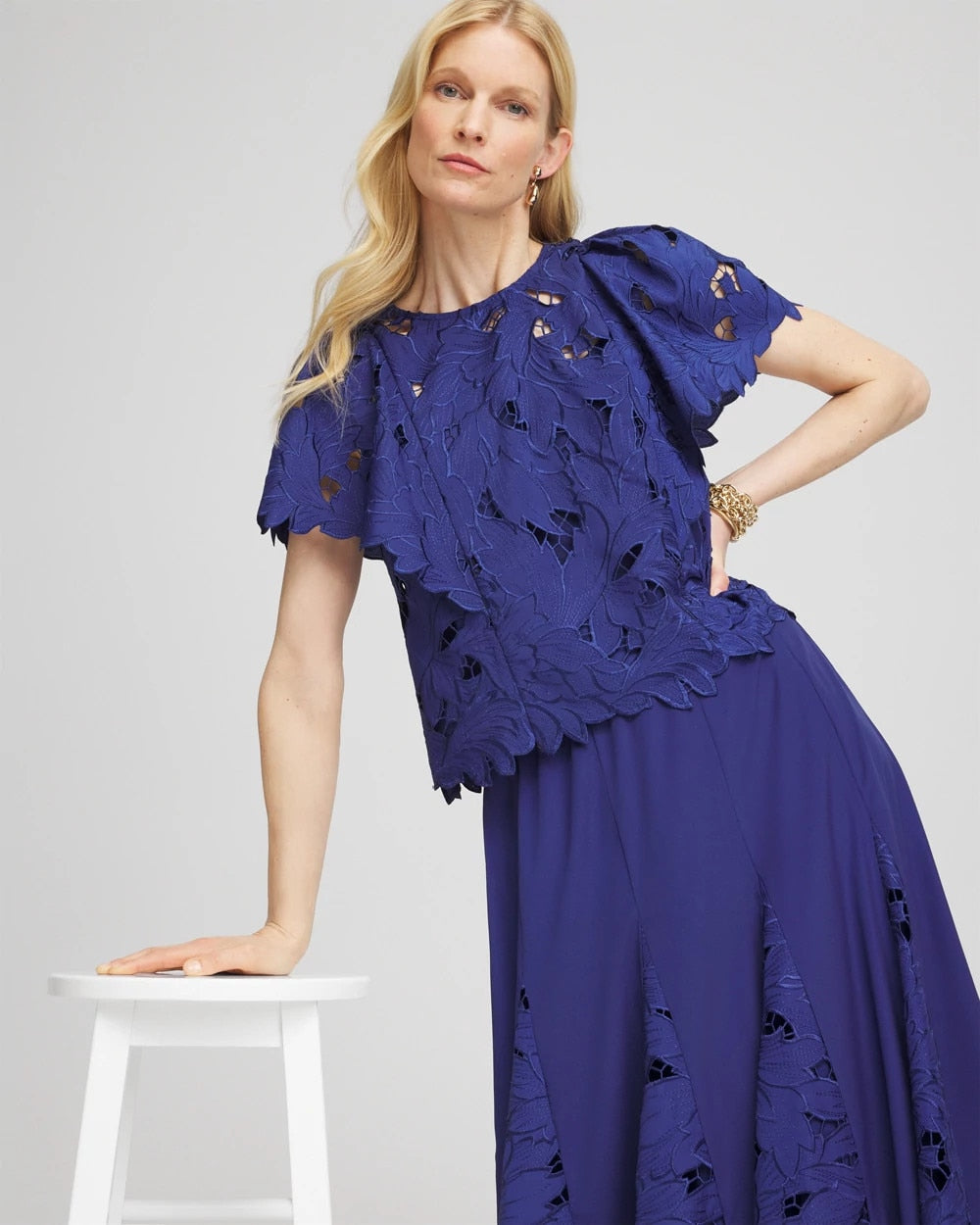 Chico's Women | Lace Detail Flutter Sleeve Top BLUE CASA