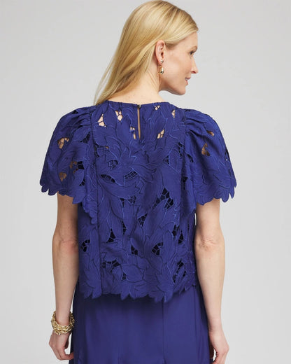 Chico's Women | Lace Detail Flutter Sleeve Top BLUE CASA
