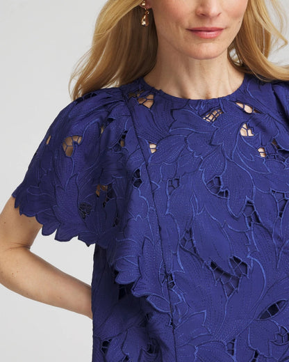 Chico's Women | Lace Detail Flutter Sleeve Top BLUE CASA