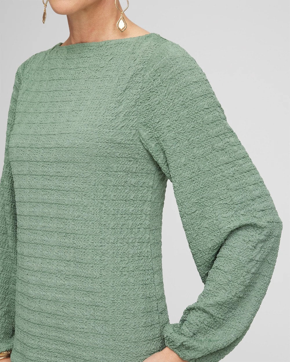 Chico's Women | Smocked Boatneck Top MINERAL GREEN