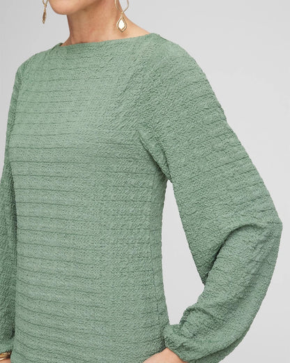 Chico's Women | Smocked Boatneck Top MINERAL GREEN
