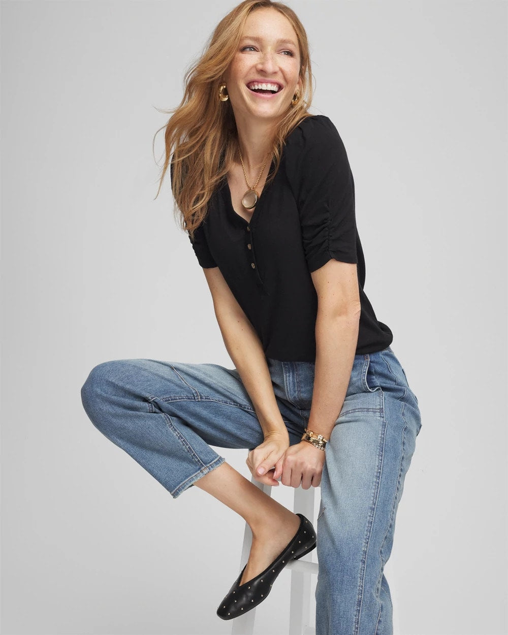 Chico's Women | Slub Split Neck Henley Tee