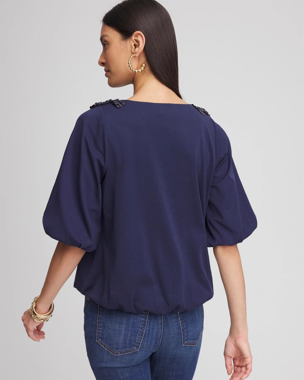 Chico's Women | Bubble Hem Pleated Cotton Top PASSPORT BLUE