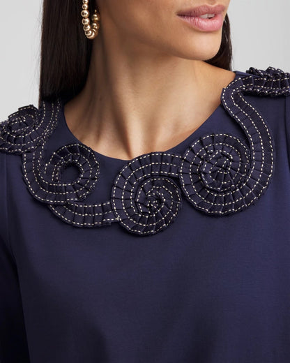 Chico's Women | Bubble Hem Pleated Cotton Top PASSPORT BLUE