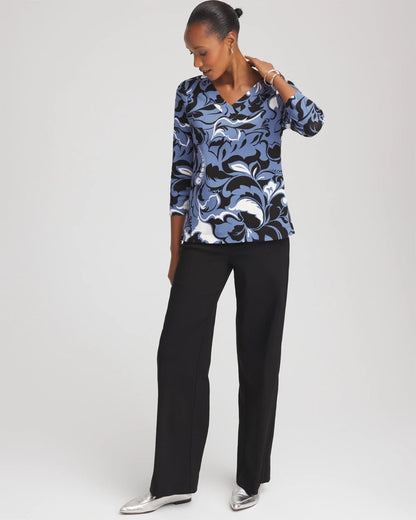 Chico's Women | Pima Cotton Floral 3/4 Sleeve Tee BLUE LOTUS