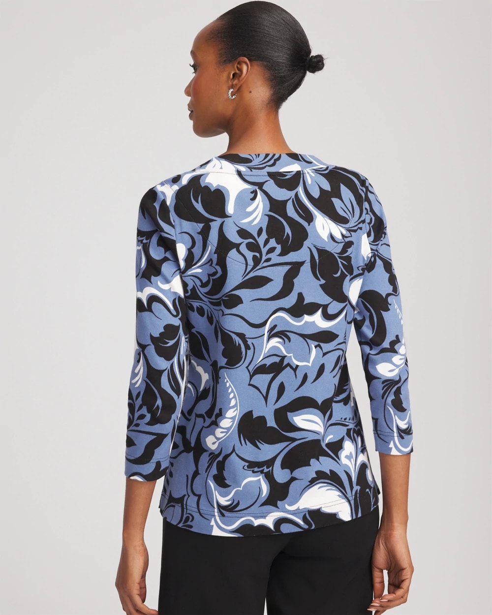 Chico's Women | Pima Cotton Floral 3/4 Sleeve Tee BLUE LOTUS