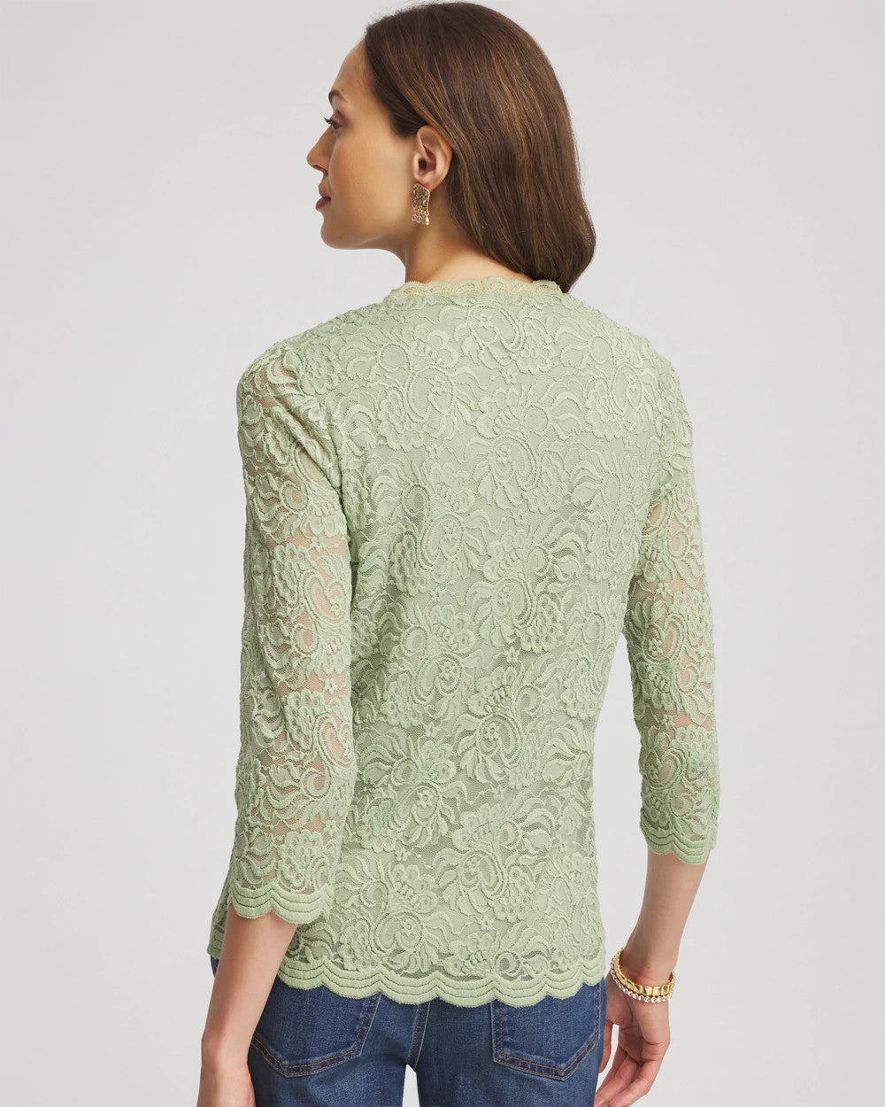 Chico's Women | Lace Scallop-Hem Knit Tee SAGE MEADOW