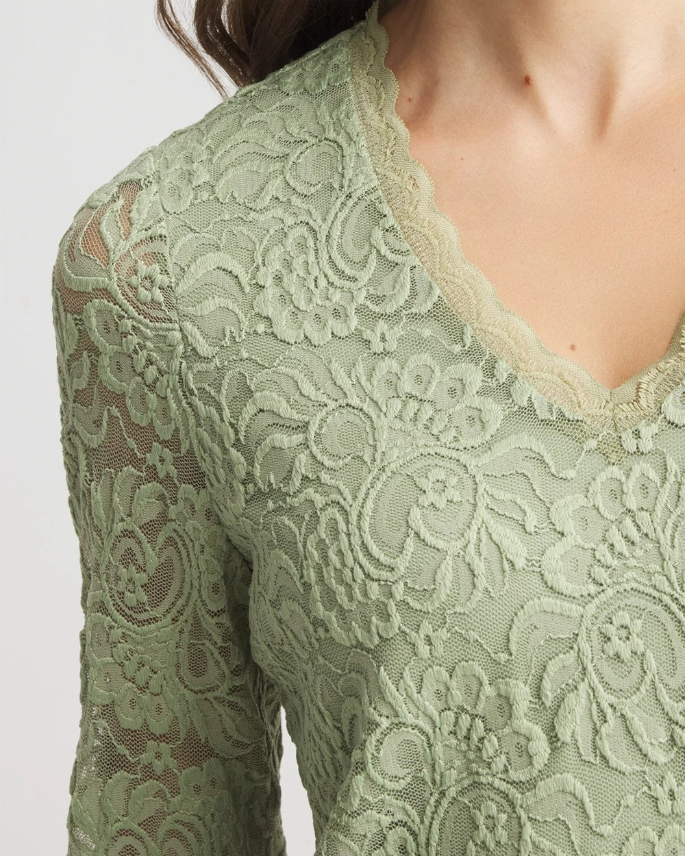 Chico's Women | Lace Scallop-Hem Knit Tee SAGE MEADOW