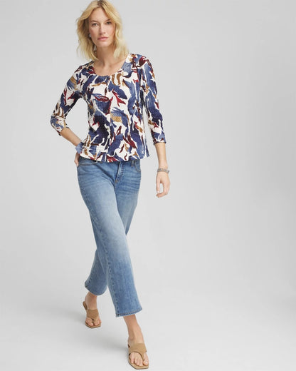Chico's Women | Printed Textured Scoopneck Cardigan ECRU