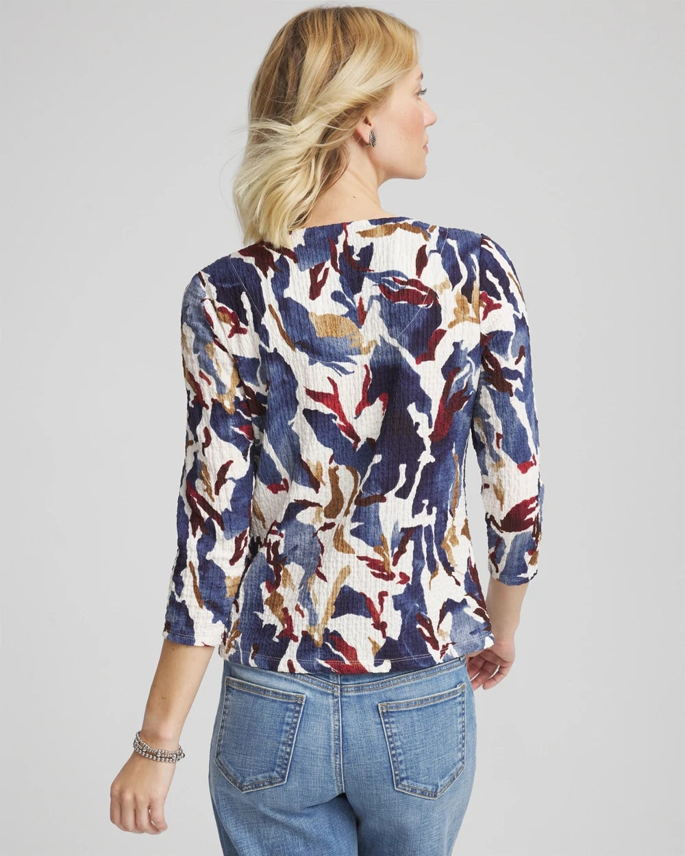 Chico's Women | Printed Textured Scoopneck Cardigan ECRU