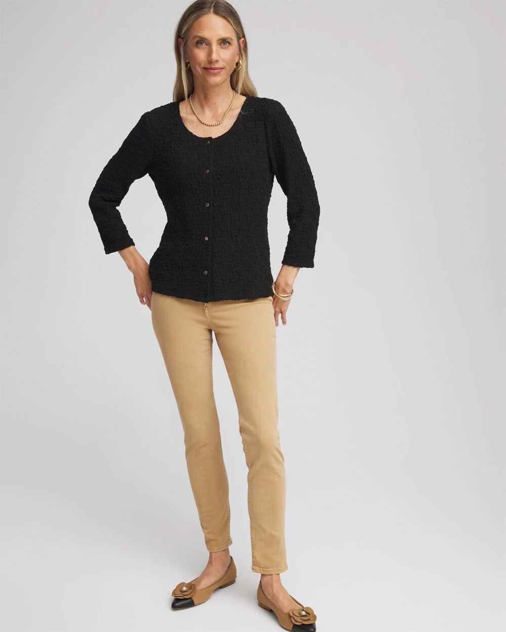 Chico's Women | Textured Scoopneck Cardigan BLACK