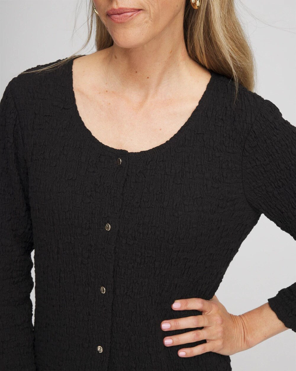Chico's Women | Textured Scoopneck Cardigan BLACK
