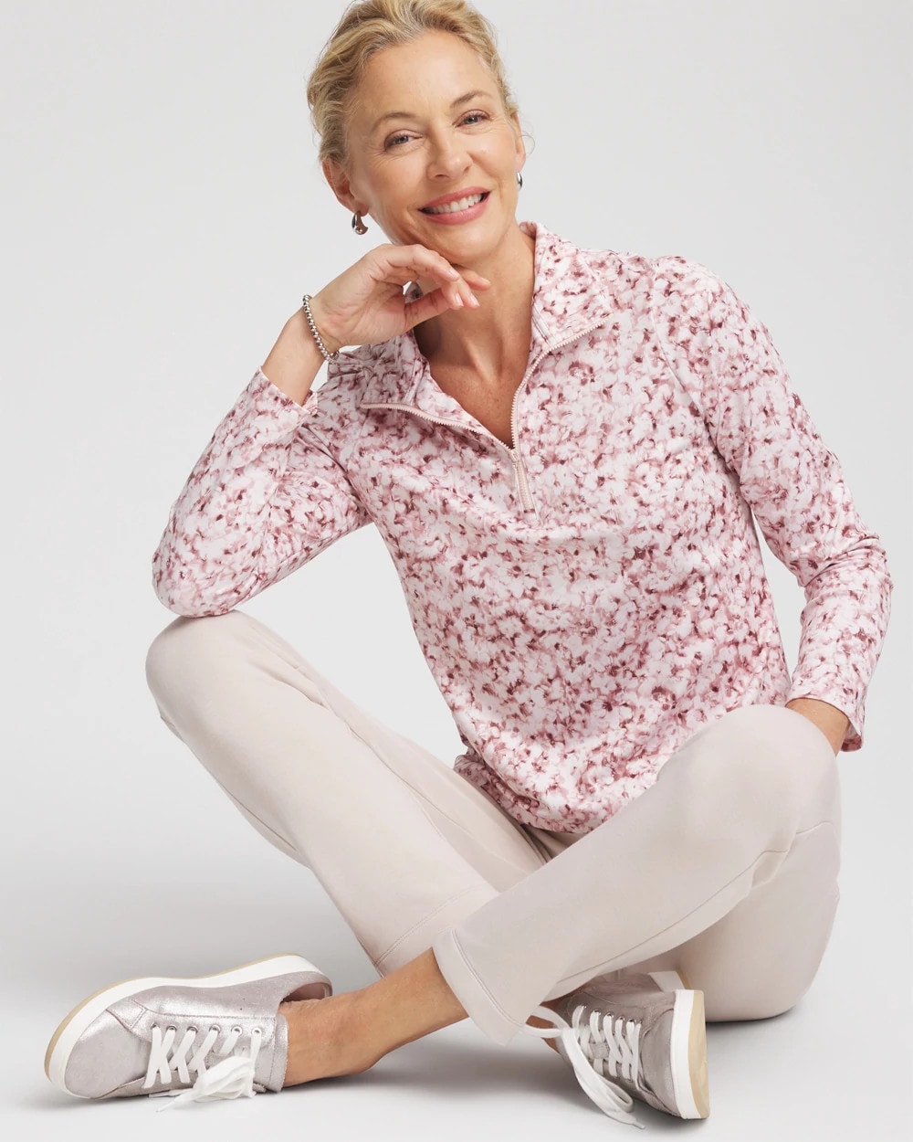Chico's Women | Zenergy® UPF Printed Zip-Front Pullover ROSE SMOKE