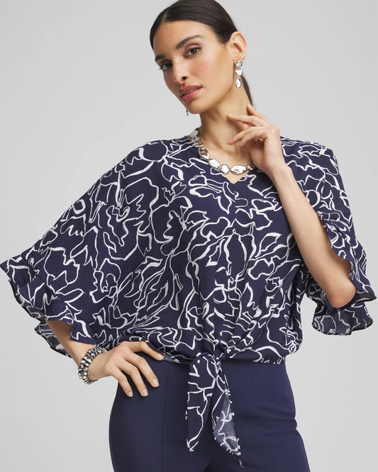 Chico's Women | Ecovero™ Tie-Front Frill Sleeve Blouse PASSPORT BLUE
