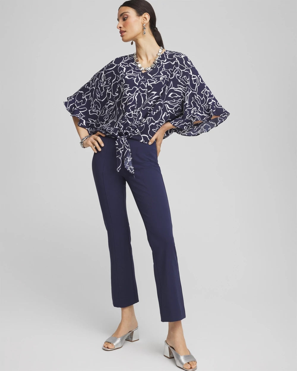 Chico's Women | Ecovero™ Tie-Front Frill Sleeve Blouse PASSPORT BLUE
