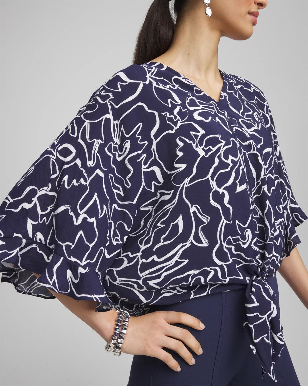 Chico's Women | Ecovero™ Tie-Front Frill Sleeve Blouse PASSPORT BLUE