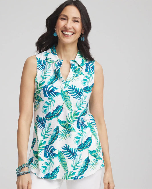 Chico's Women | Island Slub Sleeveless Collared Tunic ALABASTER