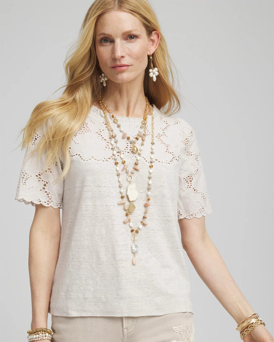 Chico's Women | Embroidered Lace Linen Tee RIVER ROCK