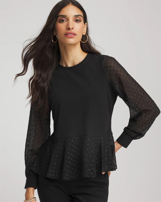 Chico's Women | Clip-Dot Peplum Top BLACK