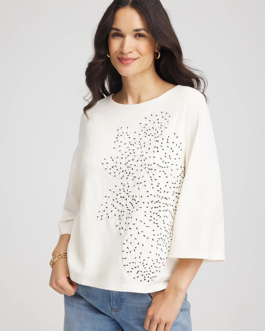 Chico's Women | Soutache Embroidered Wildflower Top ECRU