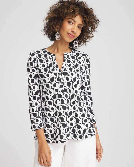 Chico's Women | Printed Cotton Slub Henley Shirt BLACK