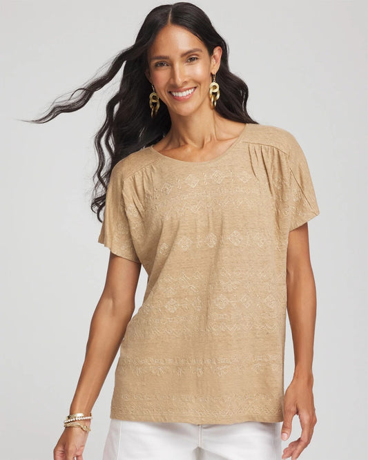 Chico's Women | Geo Embroidered Linen Tee CAFE AROMA