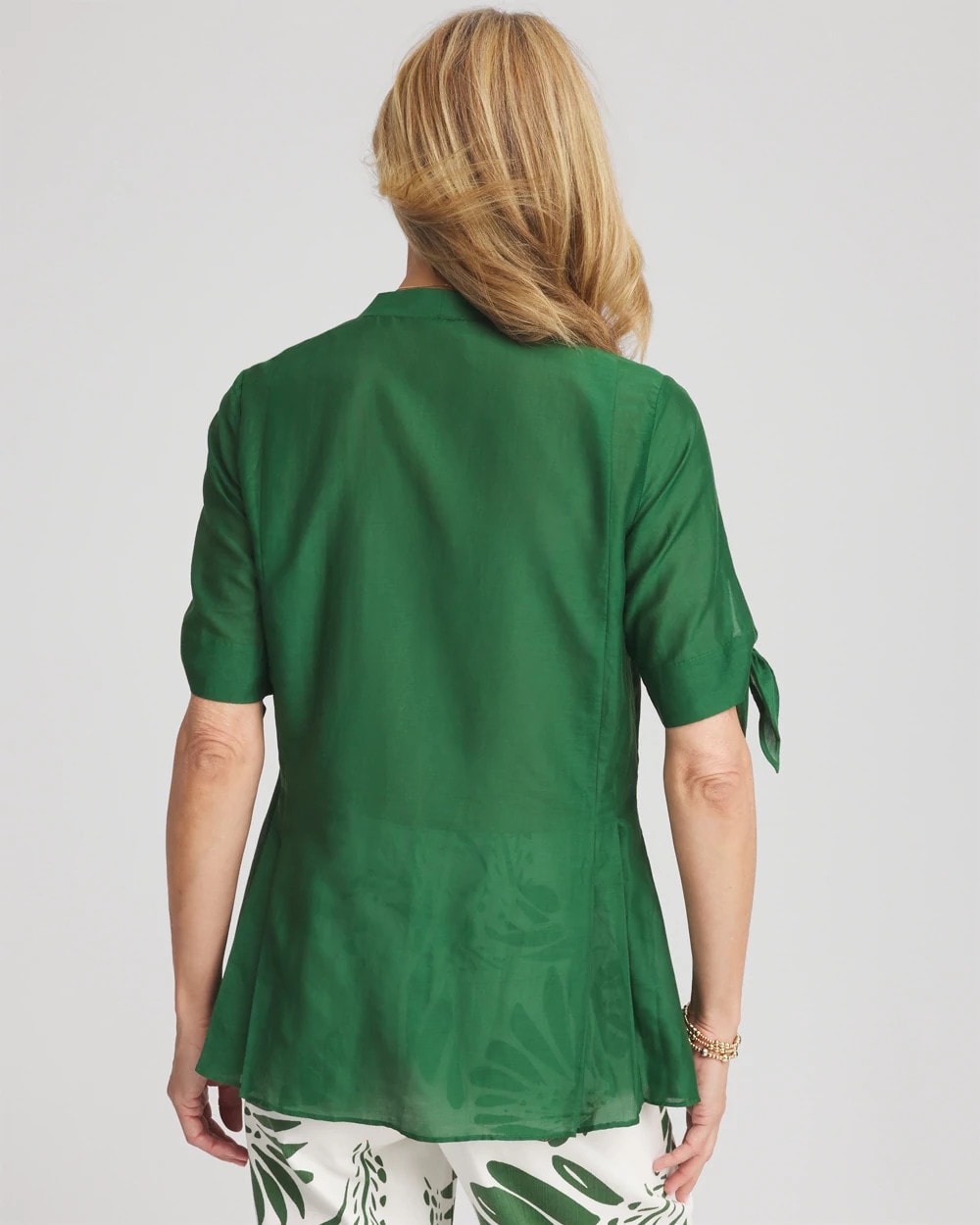 Chico's Women | Cotton Voile & Silk Pleated Blouse PALM LEAF
