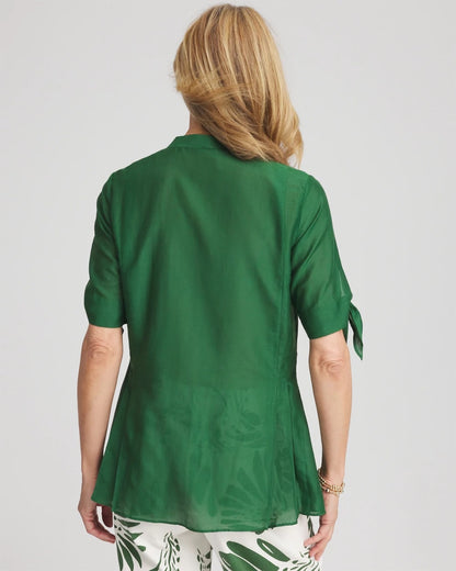 Chico's Women | Cotton Voile & Silk Pleated Blouse PALM LEAF
