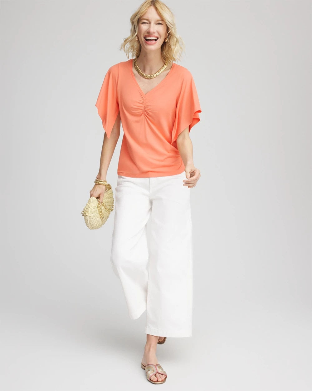 Chico's Women | Touch of Cool™ Handkerchief-Sleeve V-Neck Tee SUNSET PEACH