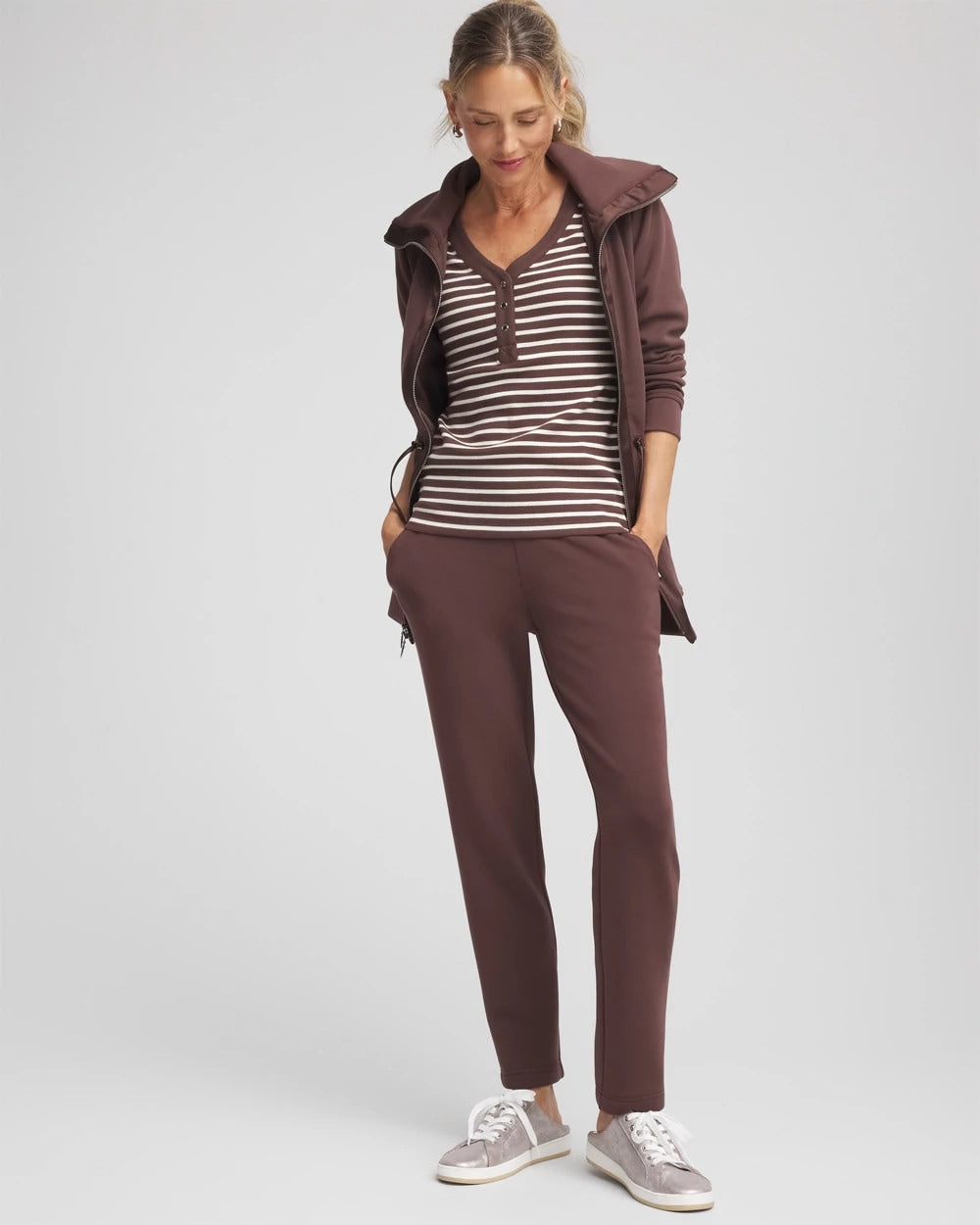 Chico's Women | Zenergy® Ribbed Striped Henley Tee ESPRESSO