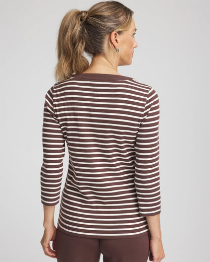 Chico's Women | Zenergy® Ribbed Striped Henley Tee ESPRESSO