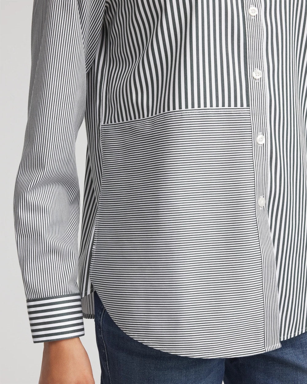 Chico's Women | No Iron™ Colorblock Striped Shirt DARKEST SPRUCE