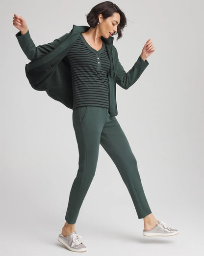 Chico's Women | Zenergy® Ribbed Striped Henley Tee DARKEST SPRUCE