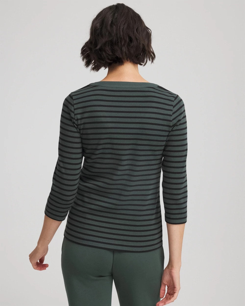 Chico's Women | Zenergy® Ribbed Striped Henley Tee DARKEST SPRUCE