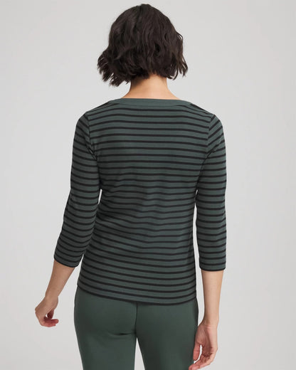 Chico's Women | Zenergy® Ribbed Striped Henley Tee DARKEST SPRUCE