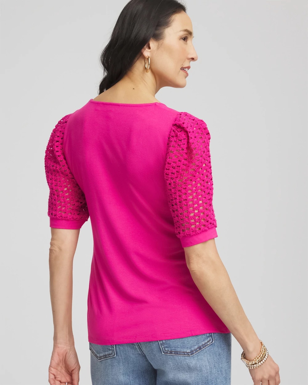 Chico's Women | Touch of Cool™ Crochet Lace Square-Neck Tee CRUSHED BERRIES