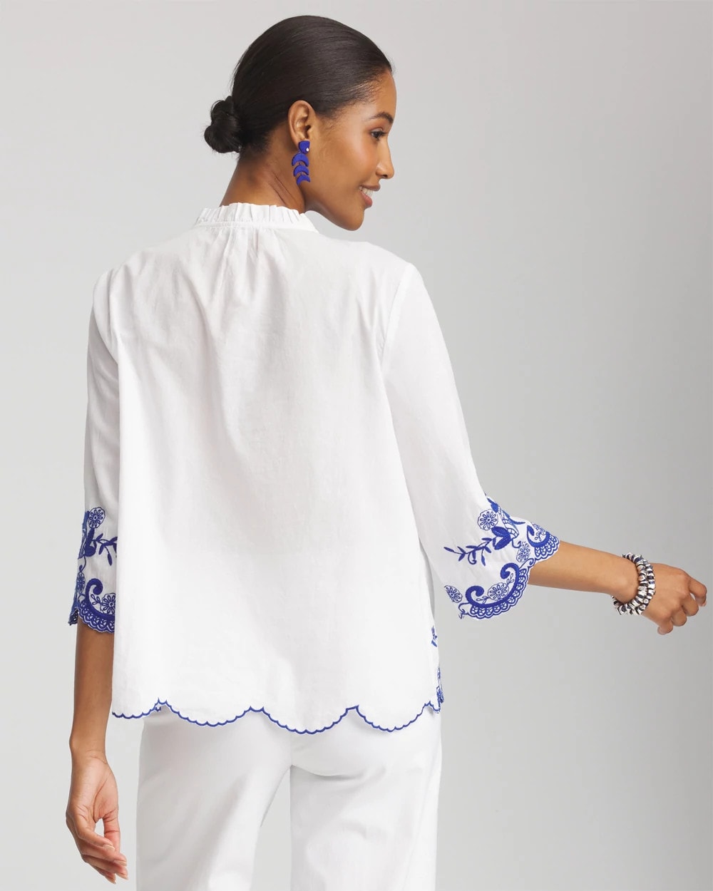 Chico's Women | Embroidered Tassel Tie-Front Blouse RICH COBALT