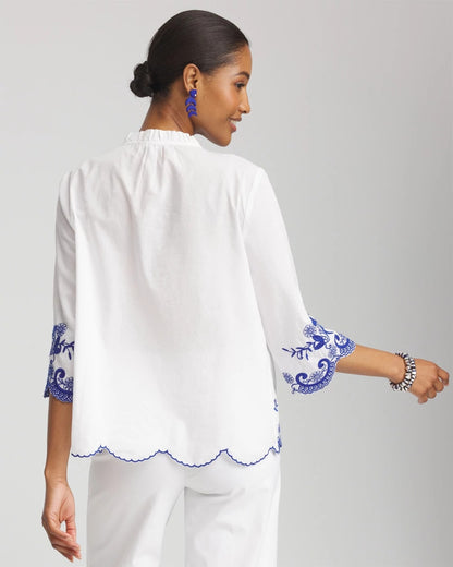 Chico's Women | Embroidered Tassel Tie-Front Blouse RICH COBALT