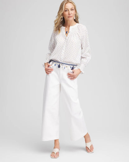 Chico's Women | Smocked Split-neck Blouse BLUE CASA