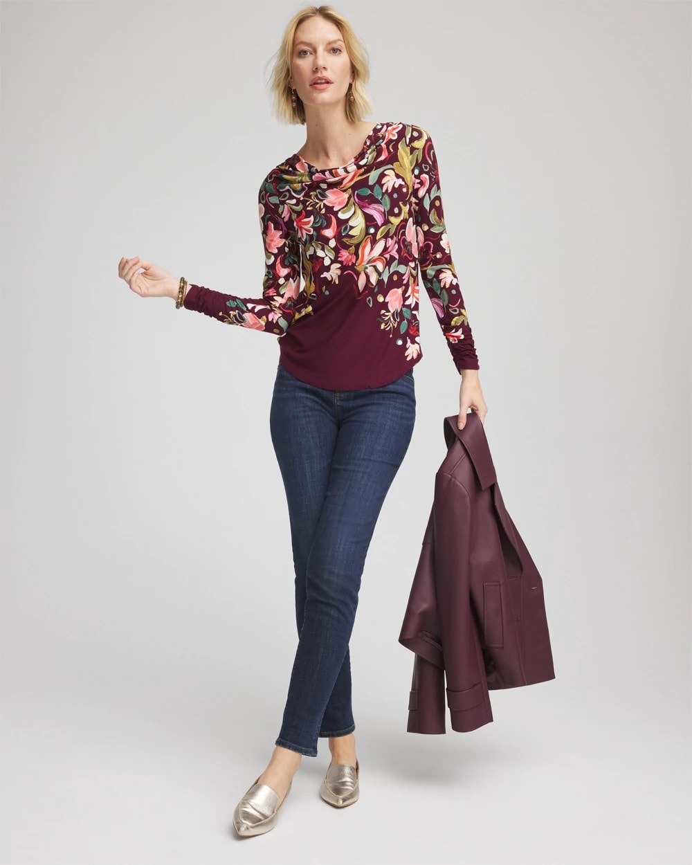 Chico's Women | Touch of Cool™ Paisley Cowl Neck Tee DEEP CHIANTI